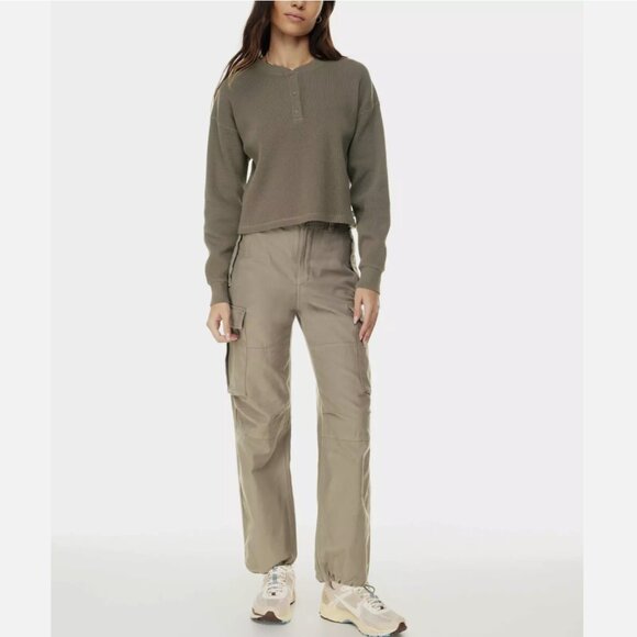 Aritzia Tna Long Sleeve Kendall Waffle Henley Top - Picture 6 of 7